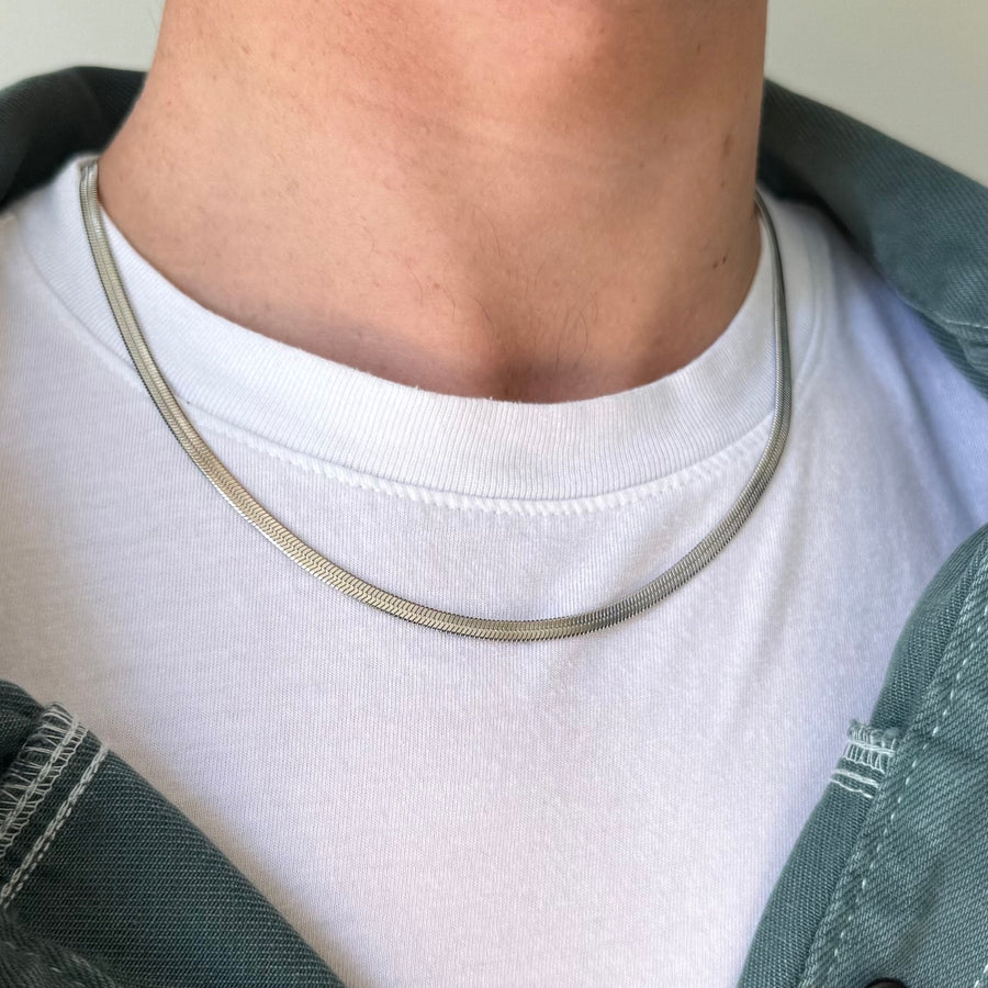 Silver Herringbone Chain Necklace