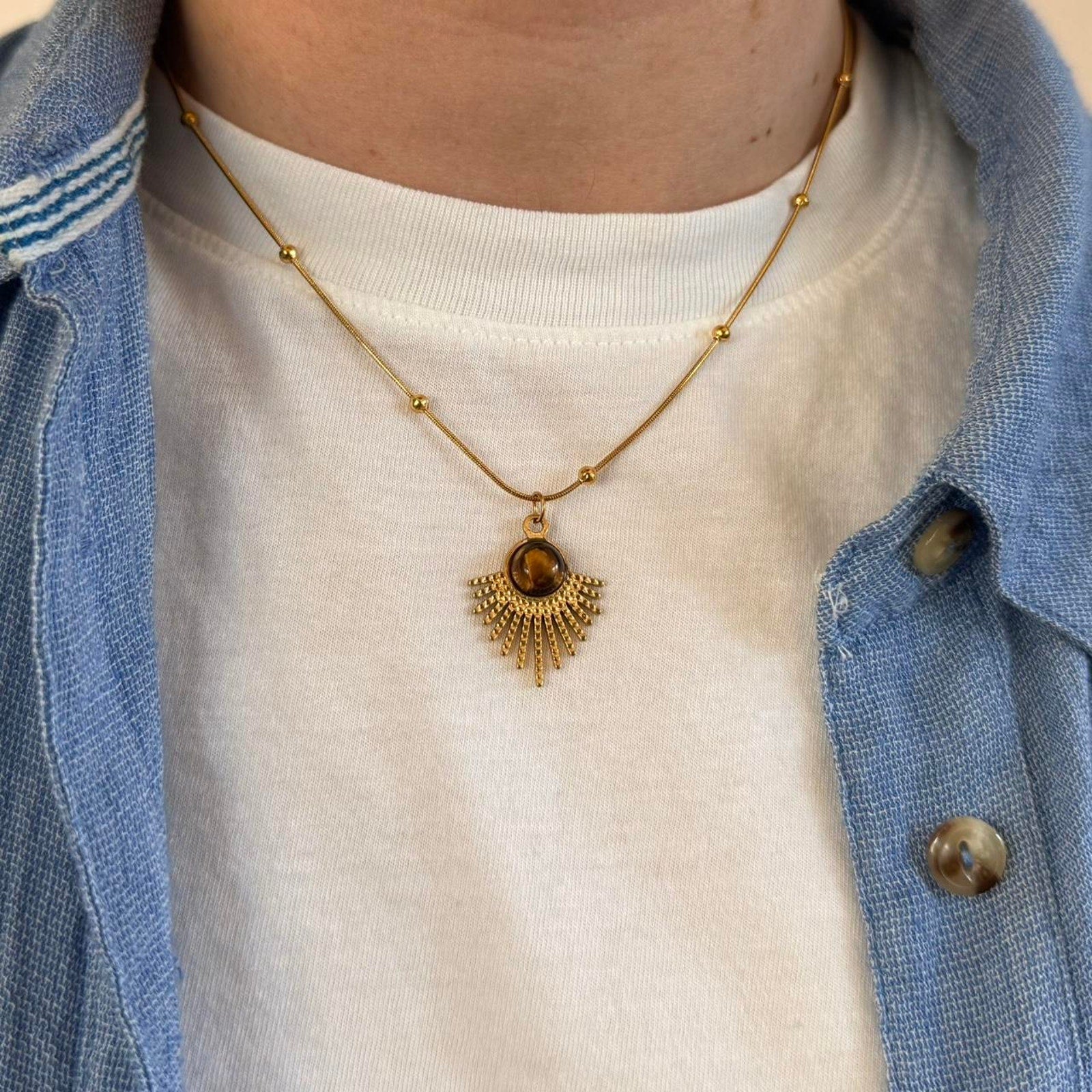 Gold Sunburst Pendant Necklace