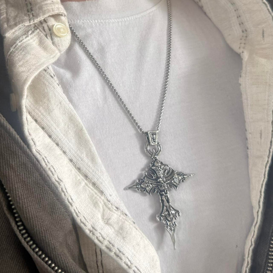 Gothic Silver Cross Necklace