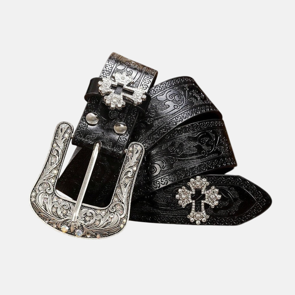 Black Silver Cross Western Belt - Rynor
