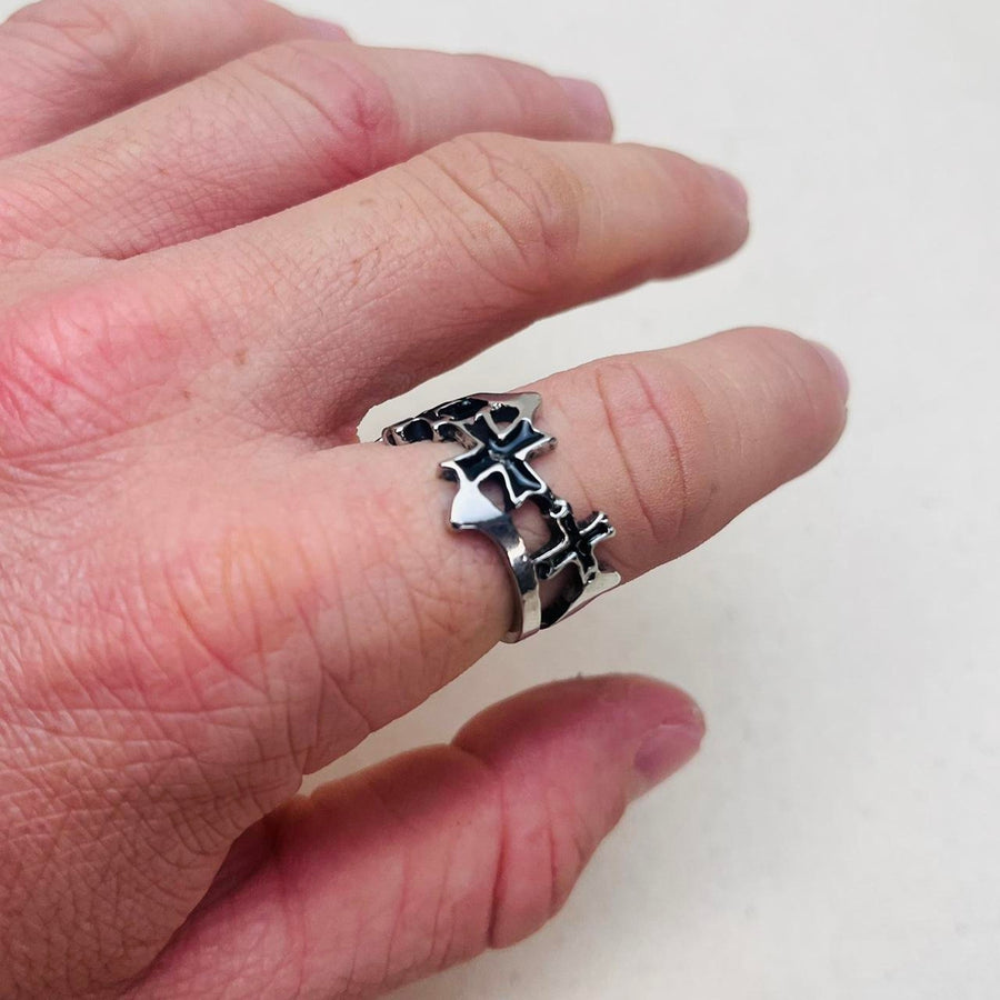 Silver Star Cross Ring