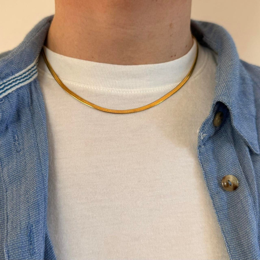 Gold Herringbone Chain Necklace