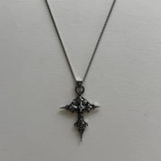 Y2K Silver Gothic Cross Necklace 20 Inch Unisex Pendant Streetwear Style
