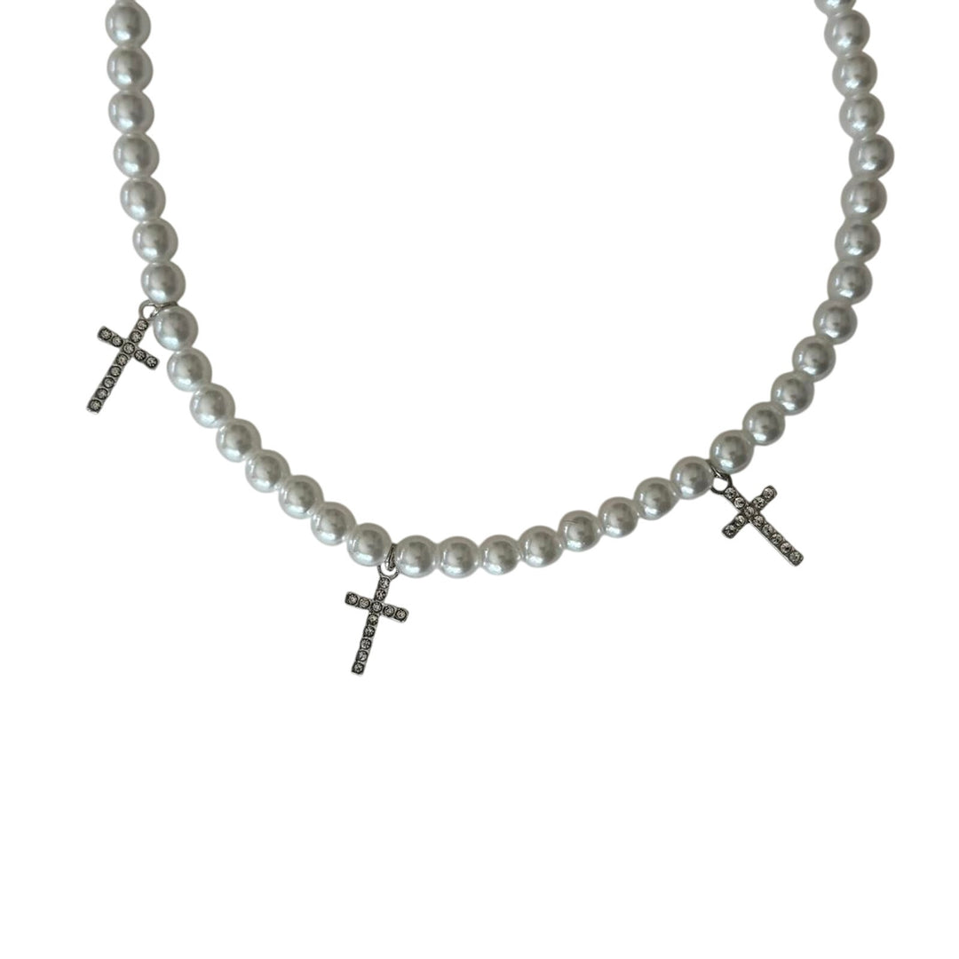 Pearl Bead Triple Cross Necklace - Rynor