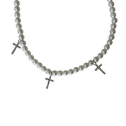 Pearl Bead Triple Cross Necklace