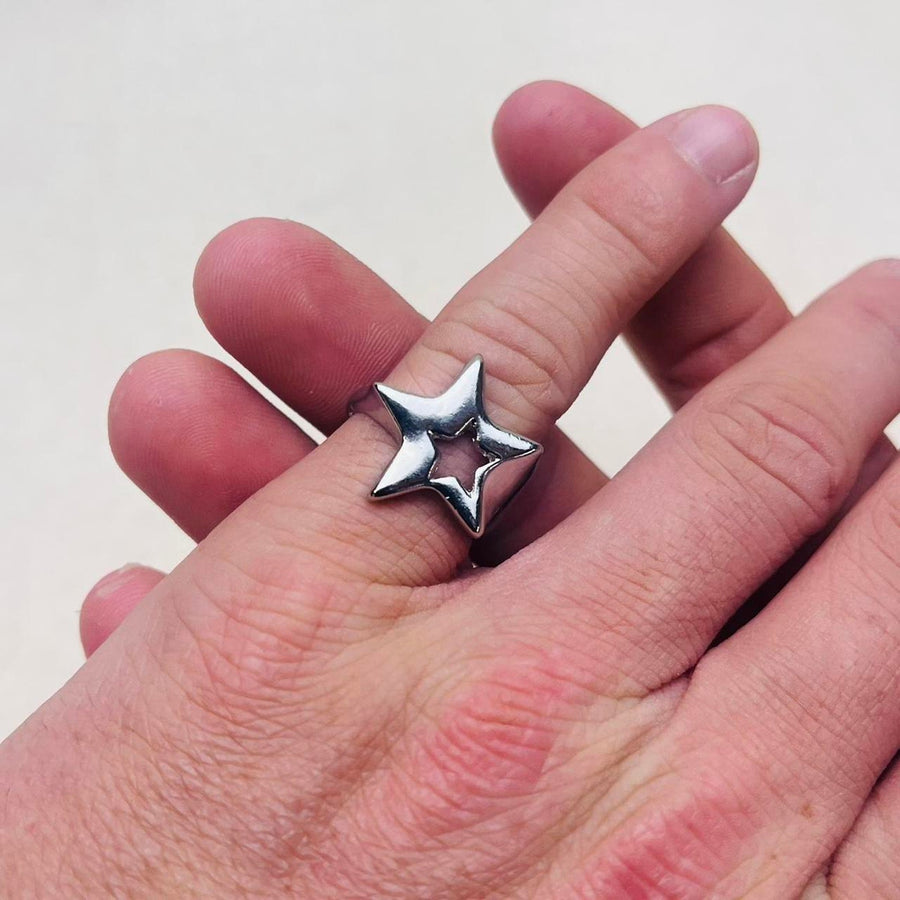 Silver Raised Star Ring