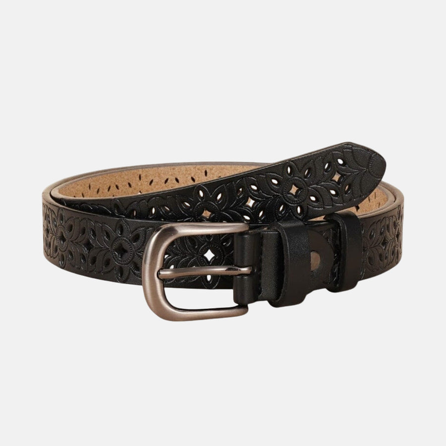 Black Embossed Leather Belt