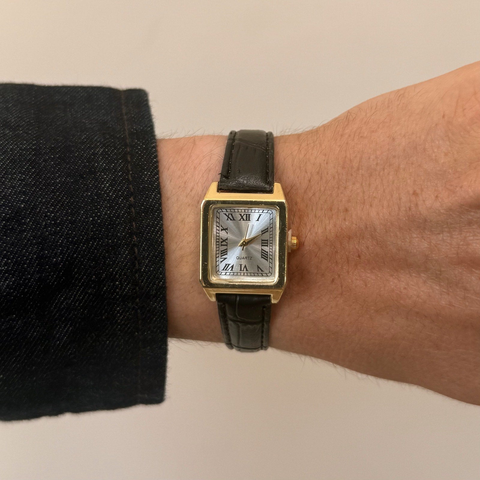 Copied - Y2K Gold black Leather Quartz Watch with Roman Numerals Unisex 8.5" New