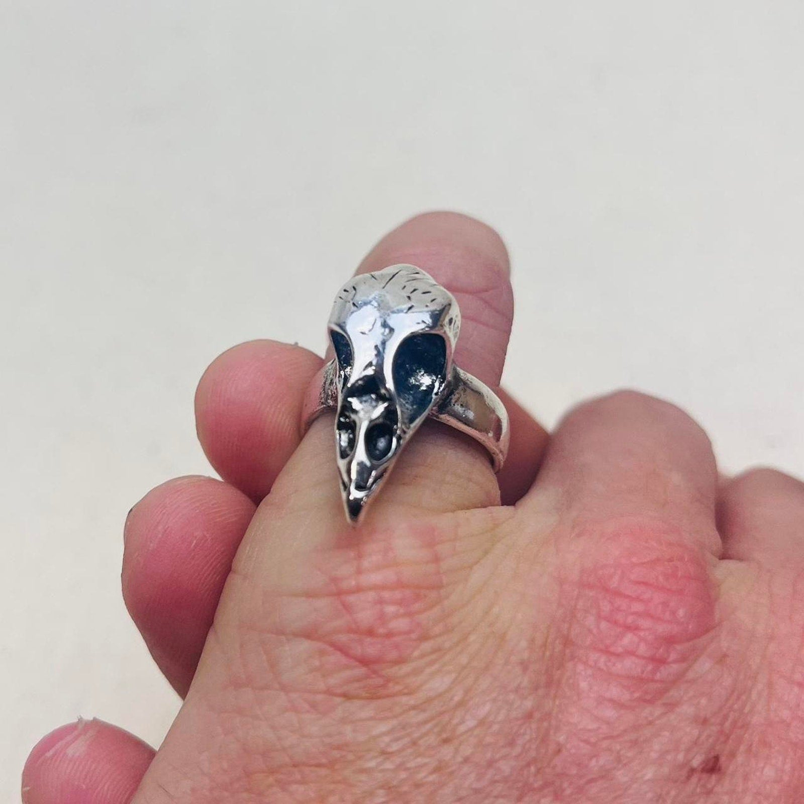 Silver Raven Skull Ring