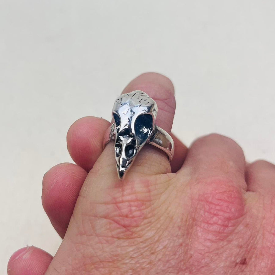 Silver Raven Skull Ring