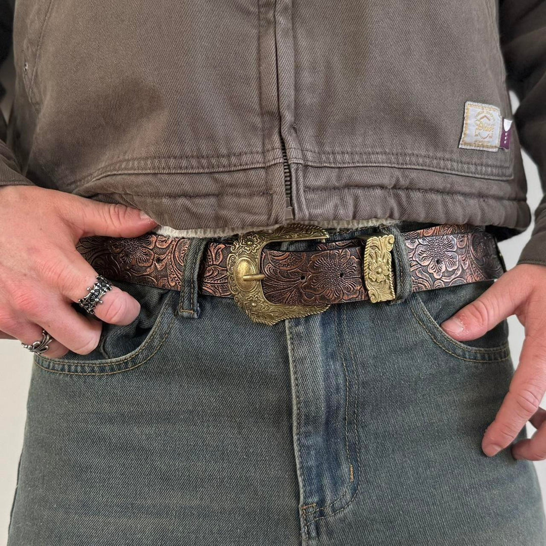 Brown Tooled Western Belt - Rynor