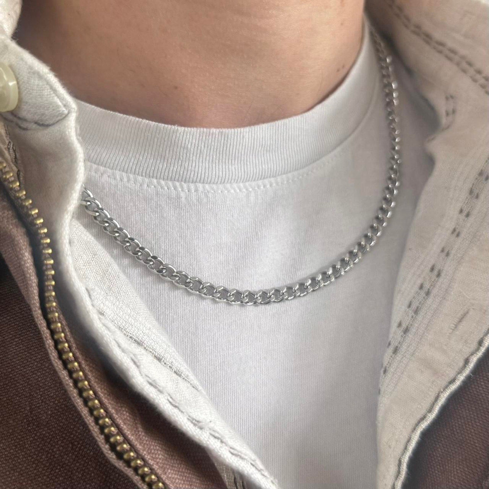 Y2K Silver Cuban Chain Necklace Stainless Steel 20 Inch Unisex Jewelry