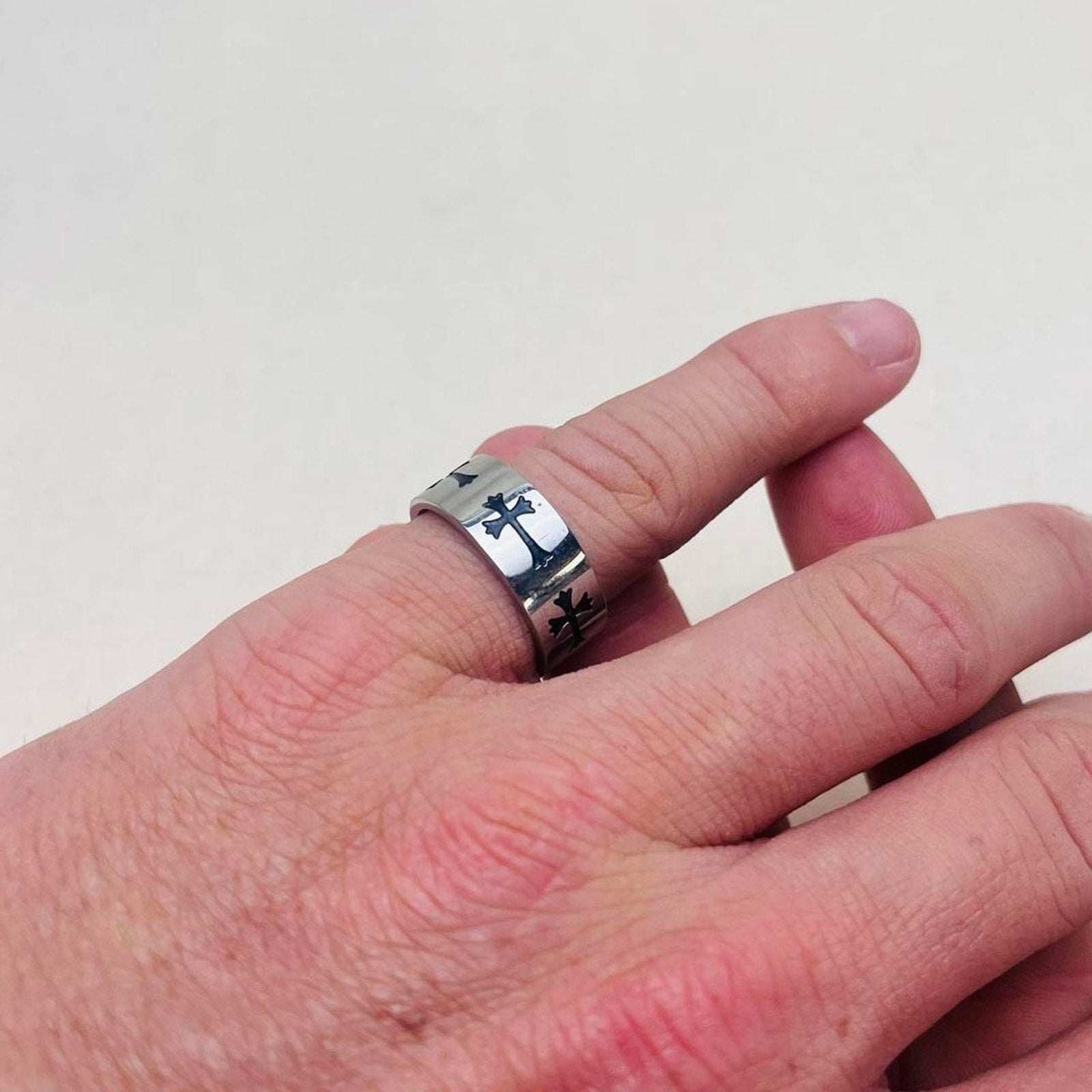 Silver Cross Band Ring