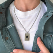 Y2K Silver Tone Ace of Spades Necklace 22" Chain Unisex Statement Punk New