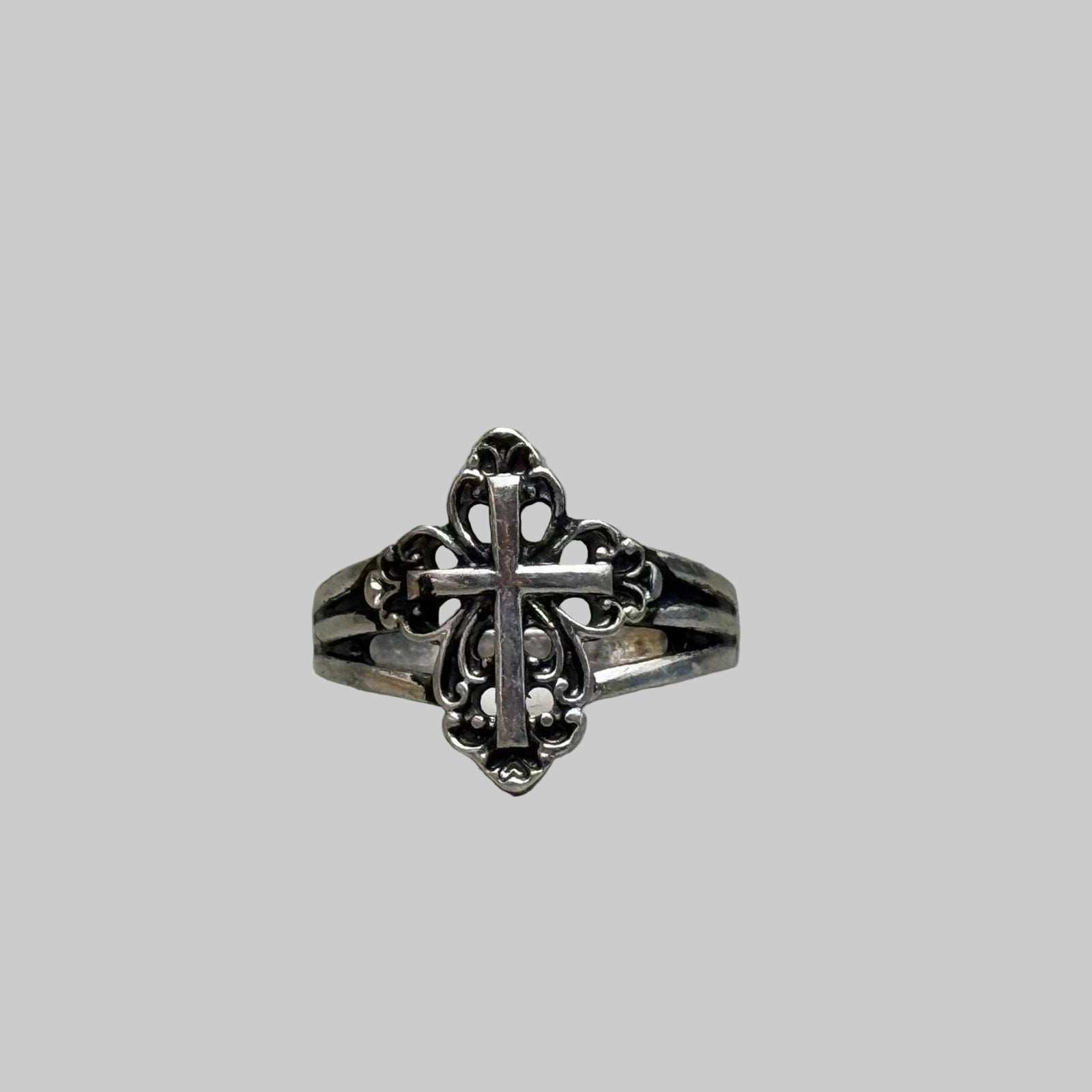 Silver Compass Cross Ring