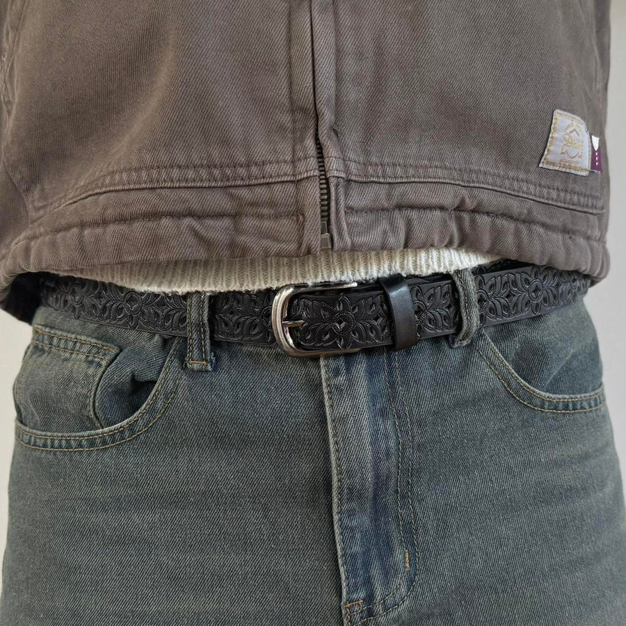 Black Embossed Leather Belt