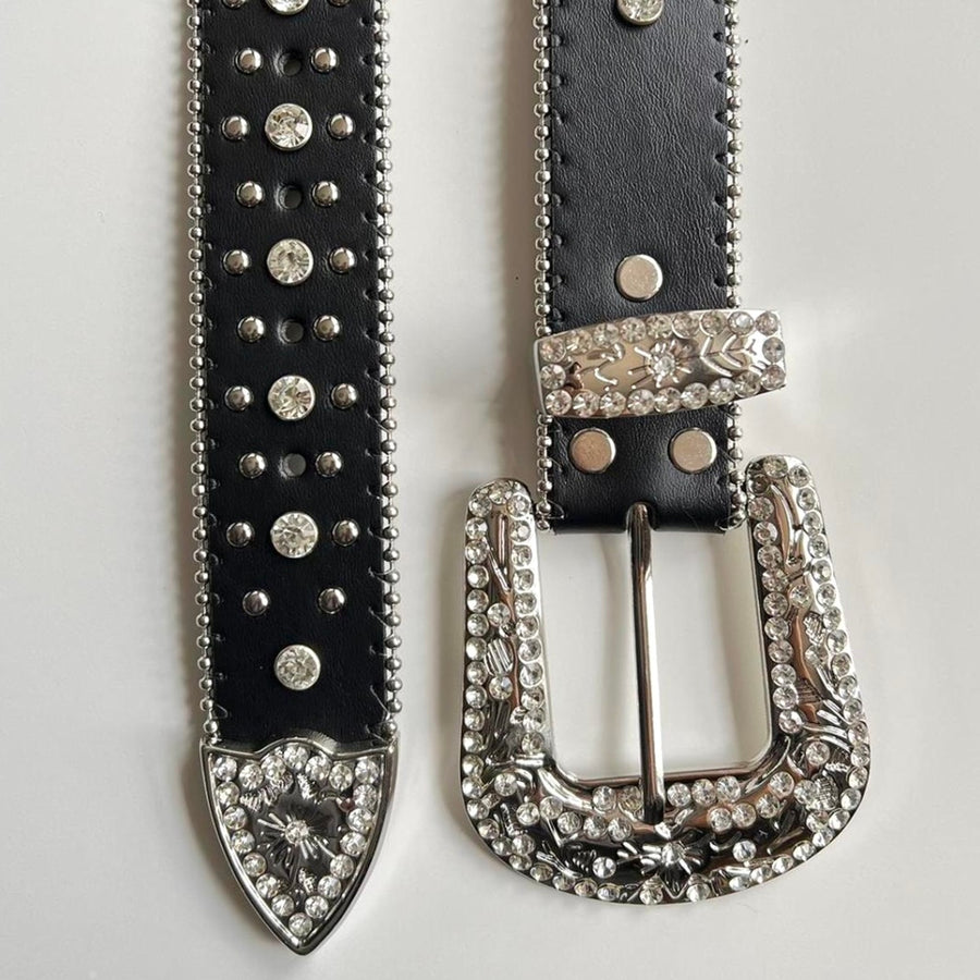 Black Rhinestone Western Buckle Belt