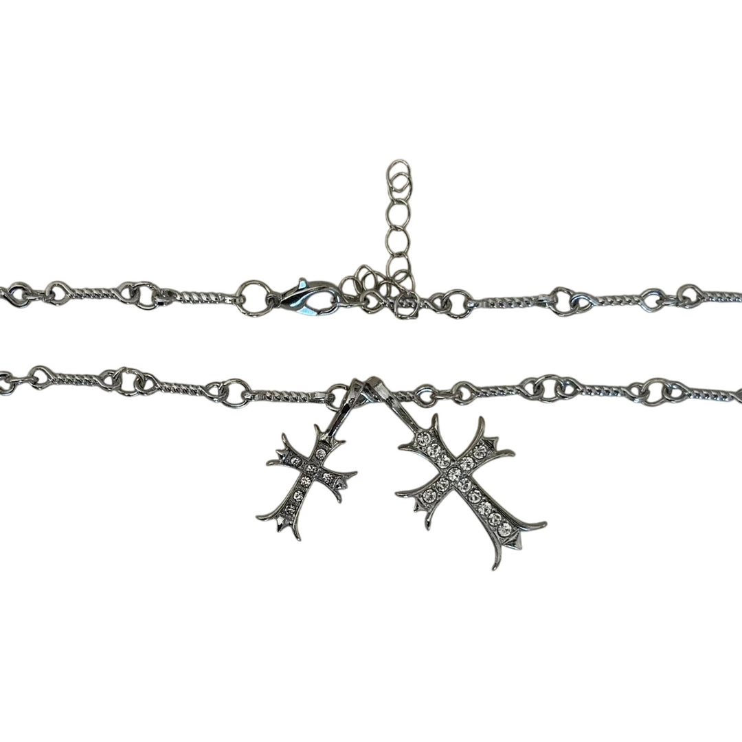 Silver Double Cross Pendant Necklace - Rynor
