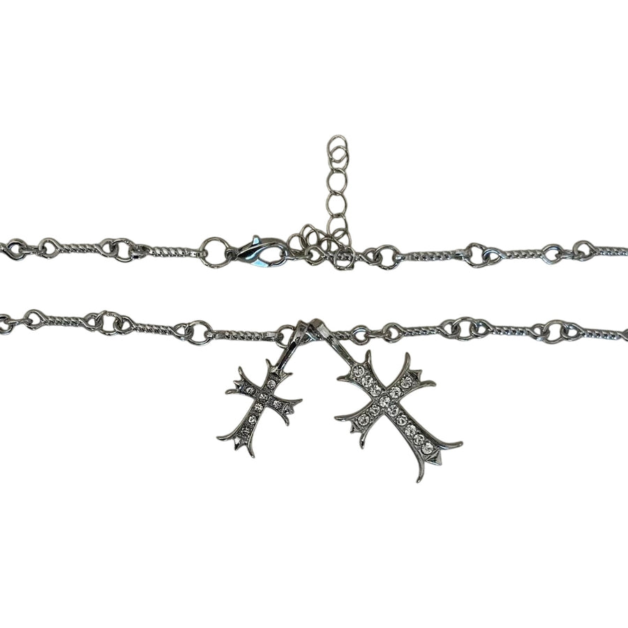 Silver Double Cross Pendant Necklace
