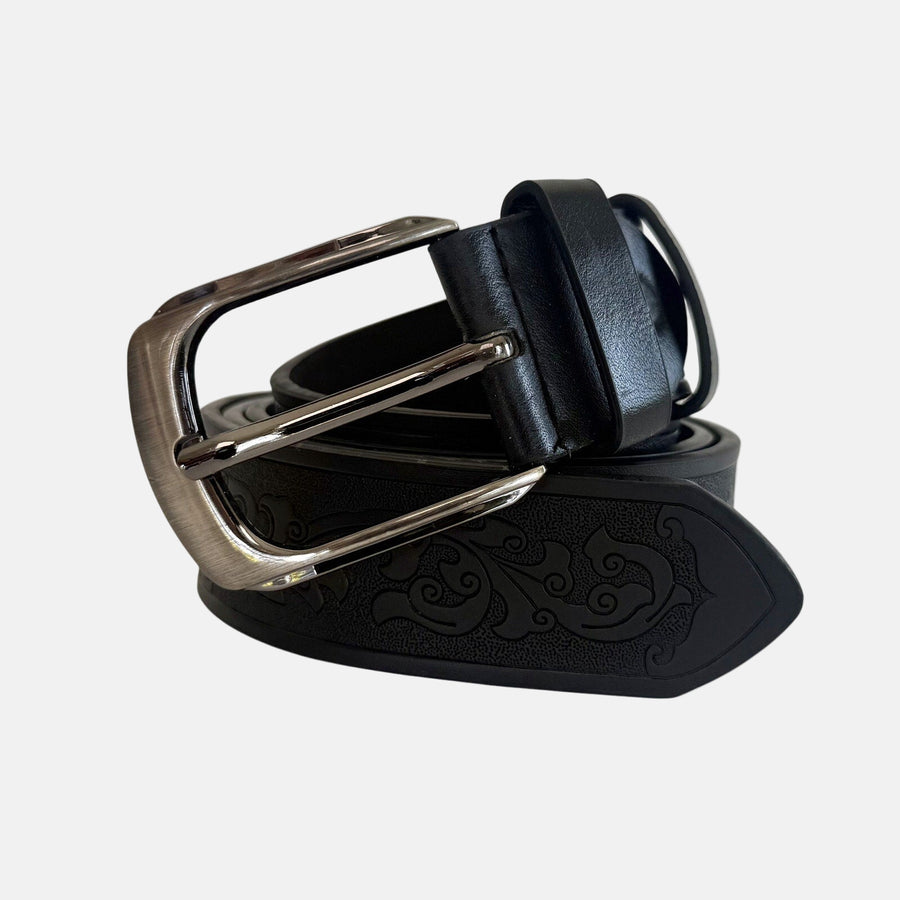Black Tooled Leather Belt