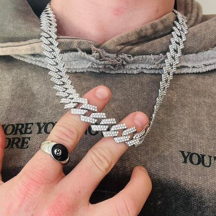 Y2K Iced Out Cuban Link Chain – Vintage 2000s Emo Style, Unisex, Brand New