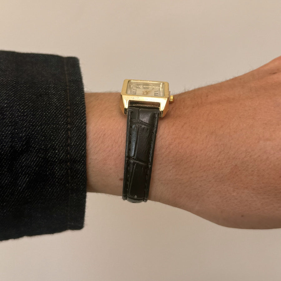 Copied - Y2K Gold black Leather Quartz Watch with Roman Numerals Unisex 8.5" New