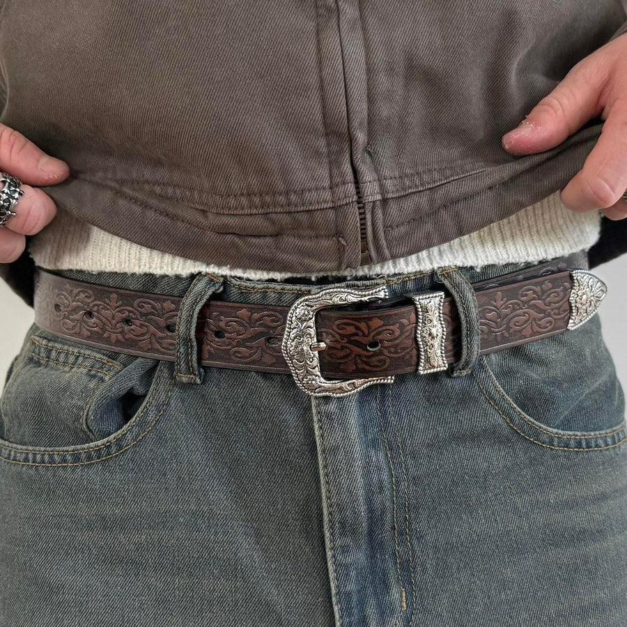 Brown Tooled Western Belt