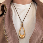 2000s Gold Pendant Leather Necklace – Unisex, Brand New