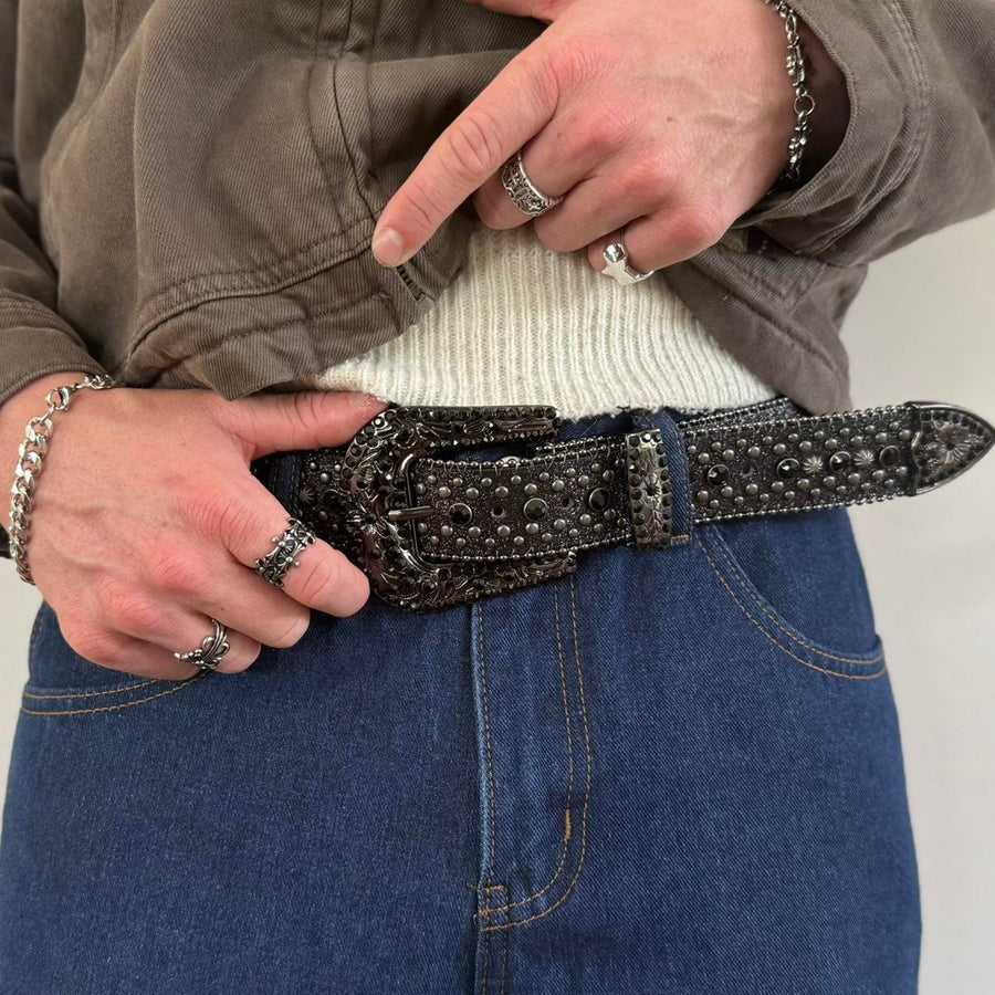 Black Rhinestone Western Belt