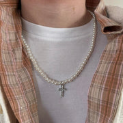 Pearl Bead Cross Necklace