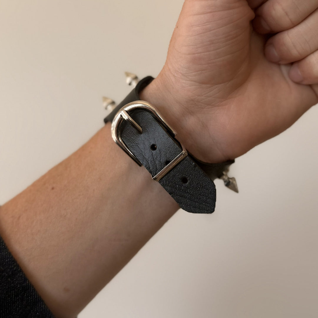 Black Spiked Leather Bracelet - Rynor
