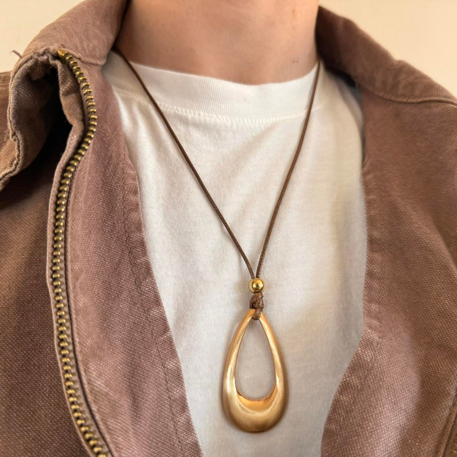 2000s Gold Pendant Leather Necklace – Unisex, Brand New