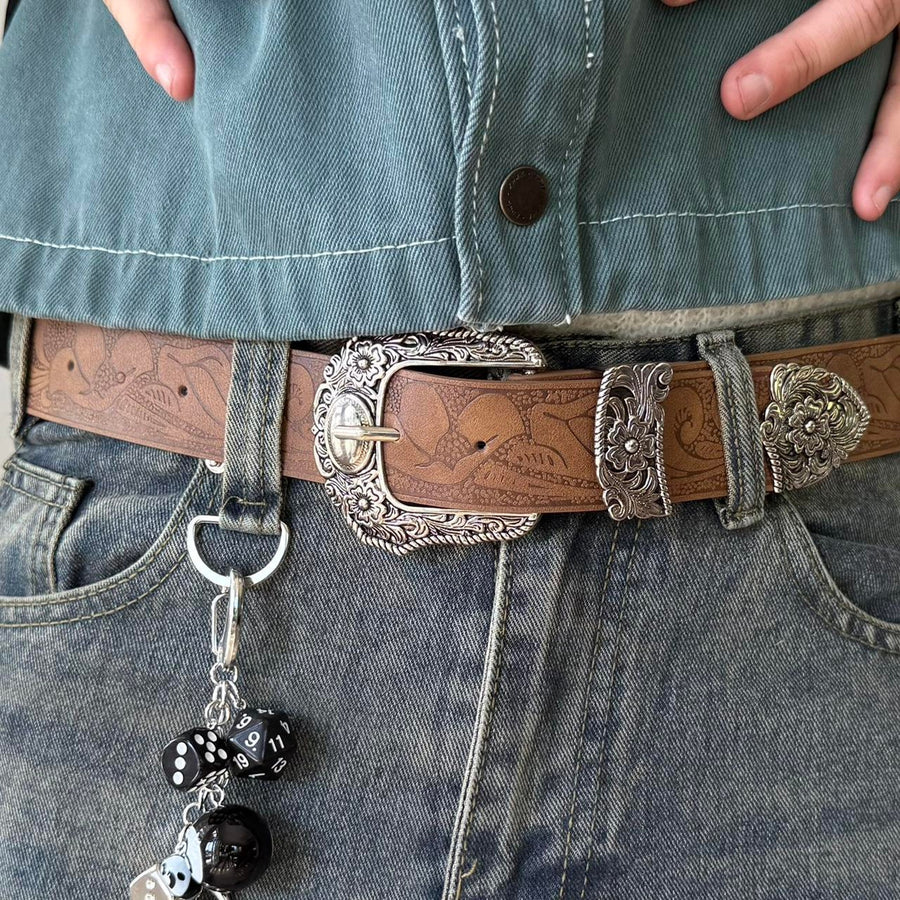 Brown Engraved Western Belt