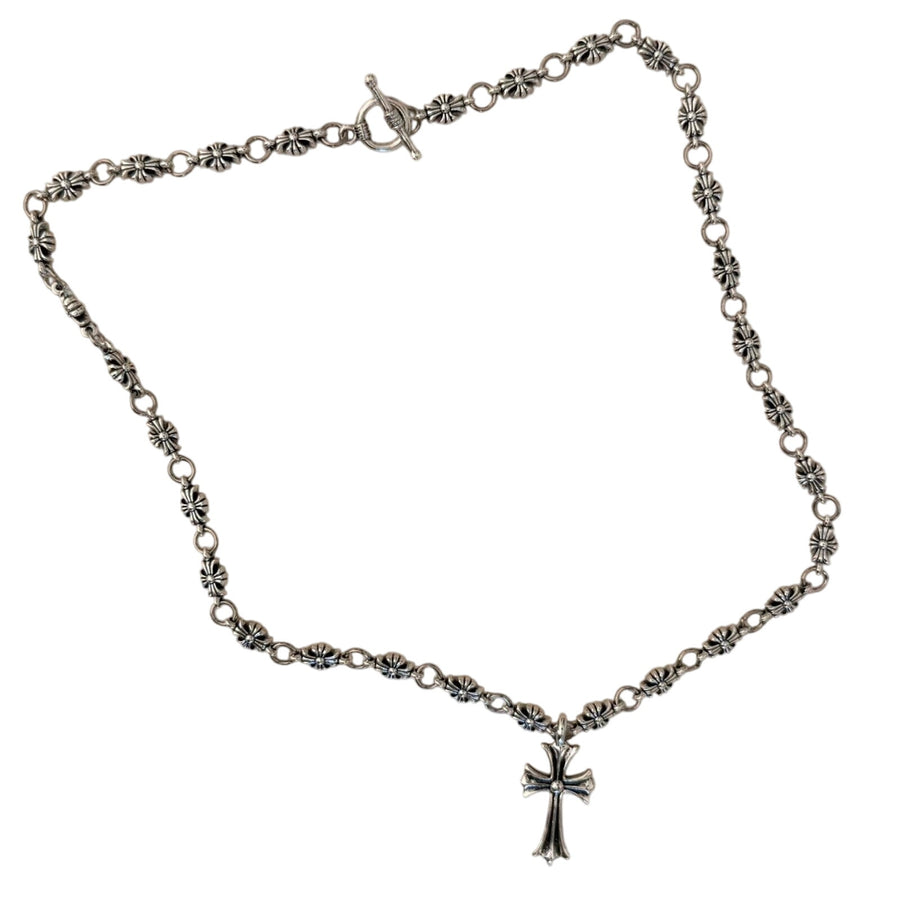Silver Beaded Cross Pendant Necklace