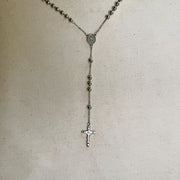 Y2K Silver Rosary Necklace with Cross Pendant Stainless Steel Unisex 19-21" New