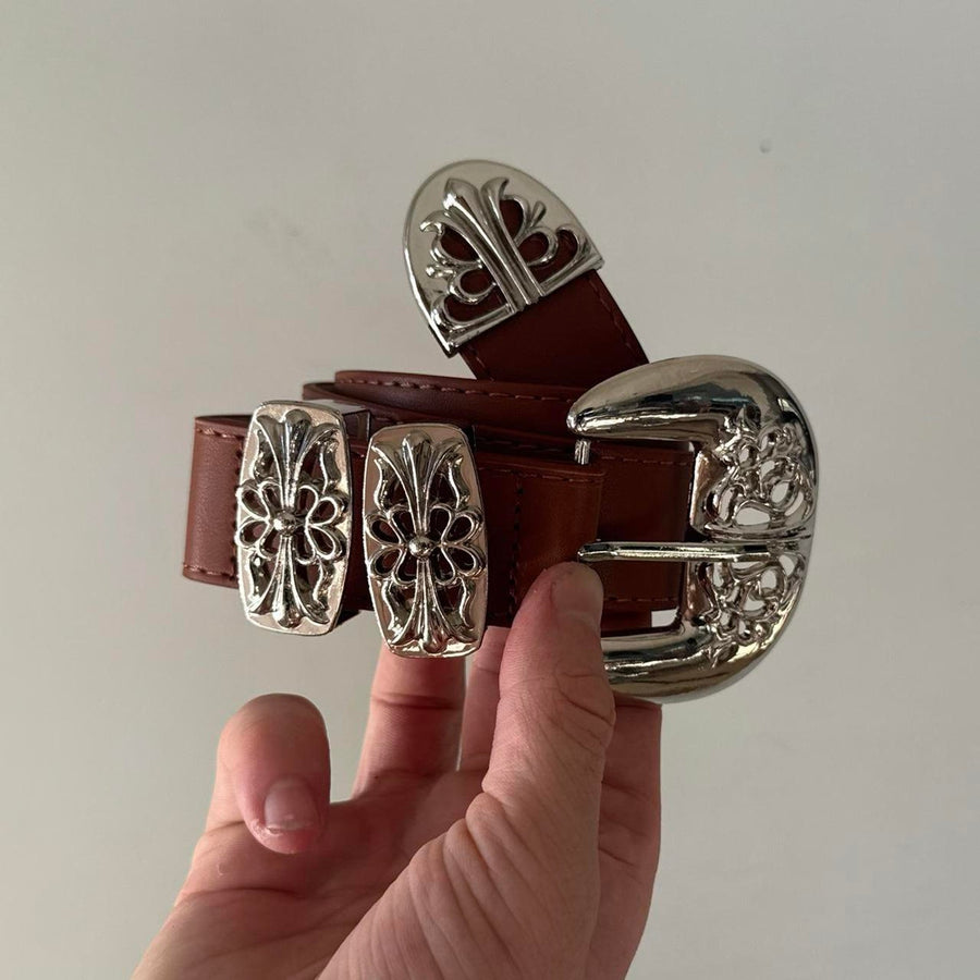 Triple Buckle Western Belt
