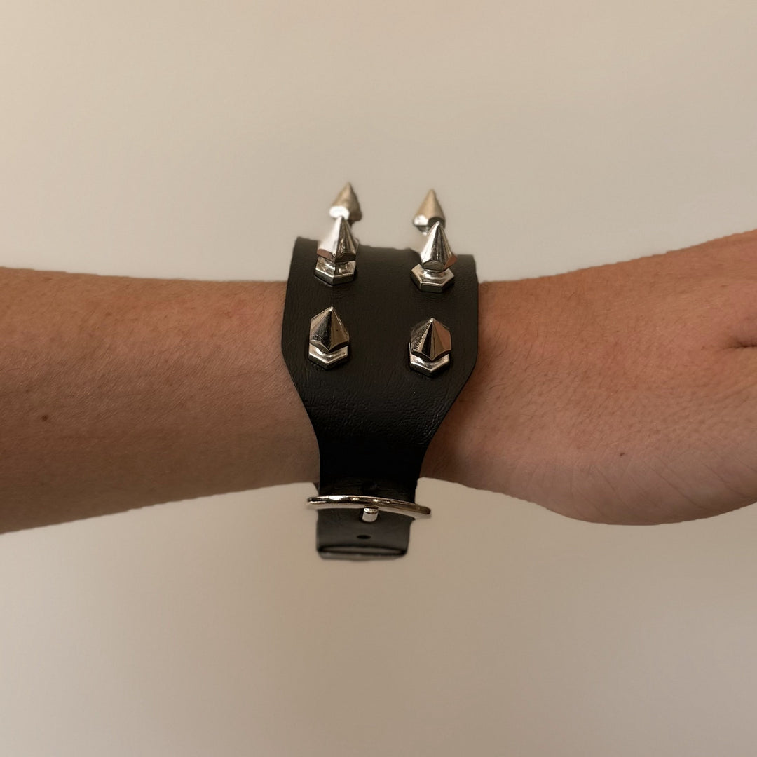 Black Spiked Leather Bracelet - Rynor