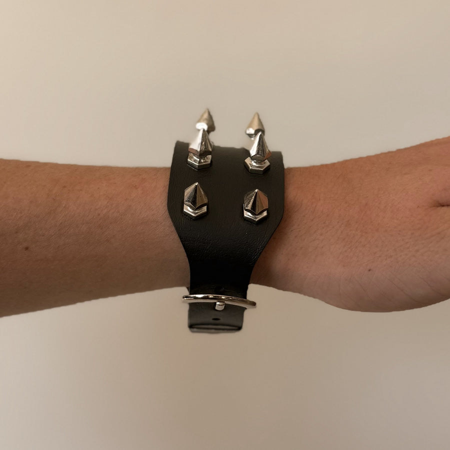 Black Spiked Leather Bracelet