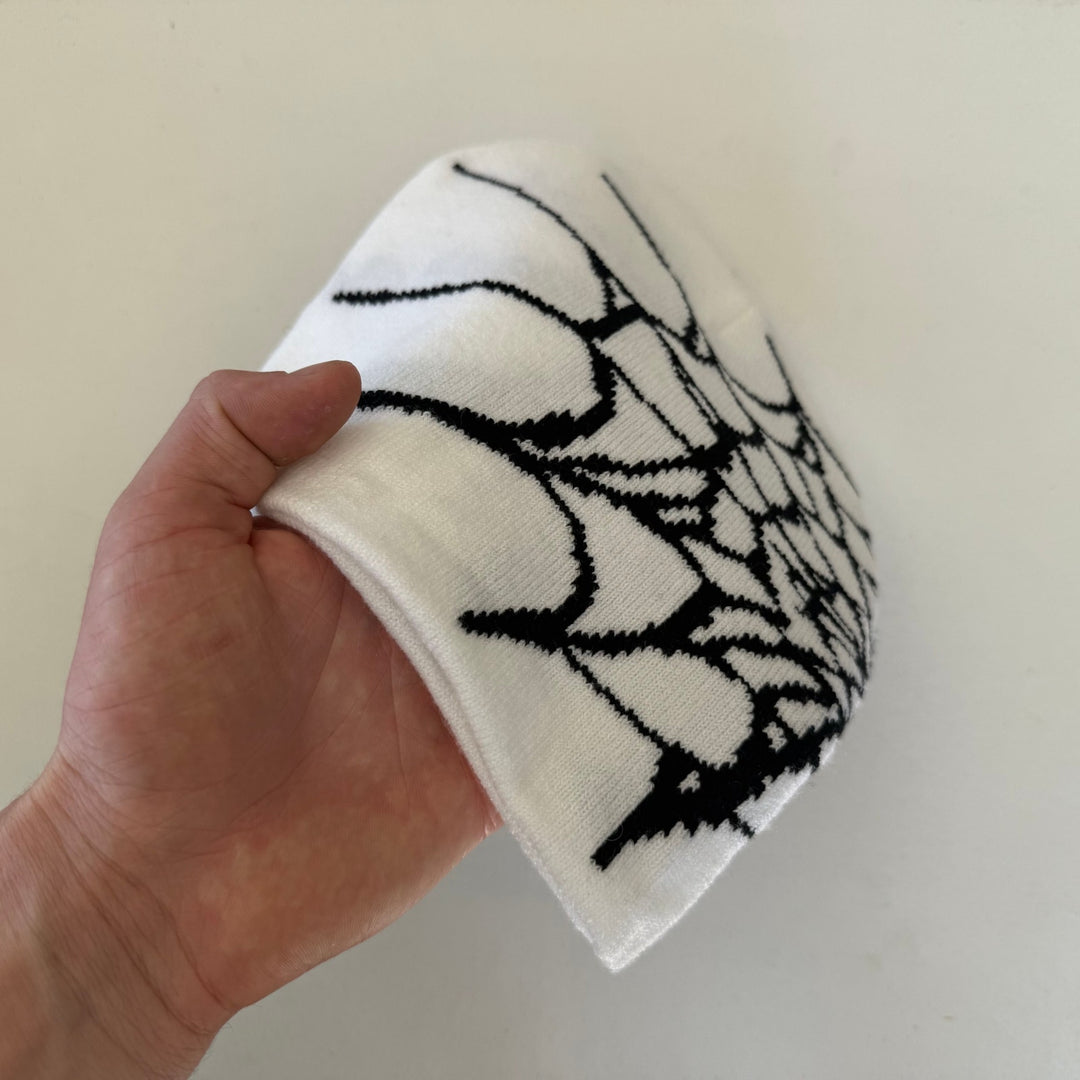 y2k 2000s white & black grunge gothic spiderweb beanie