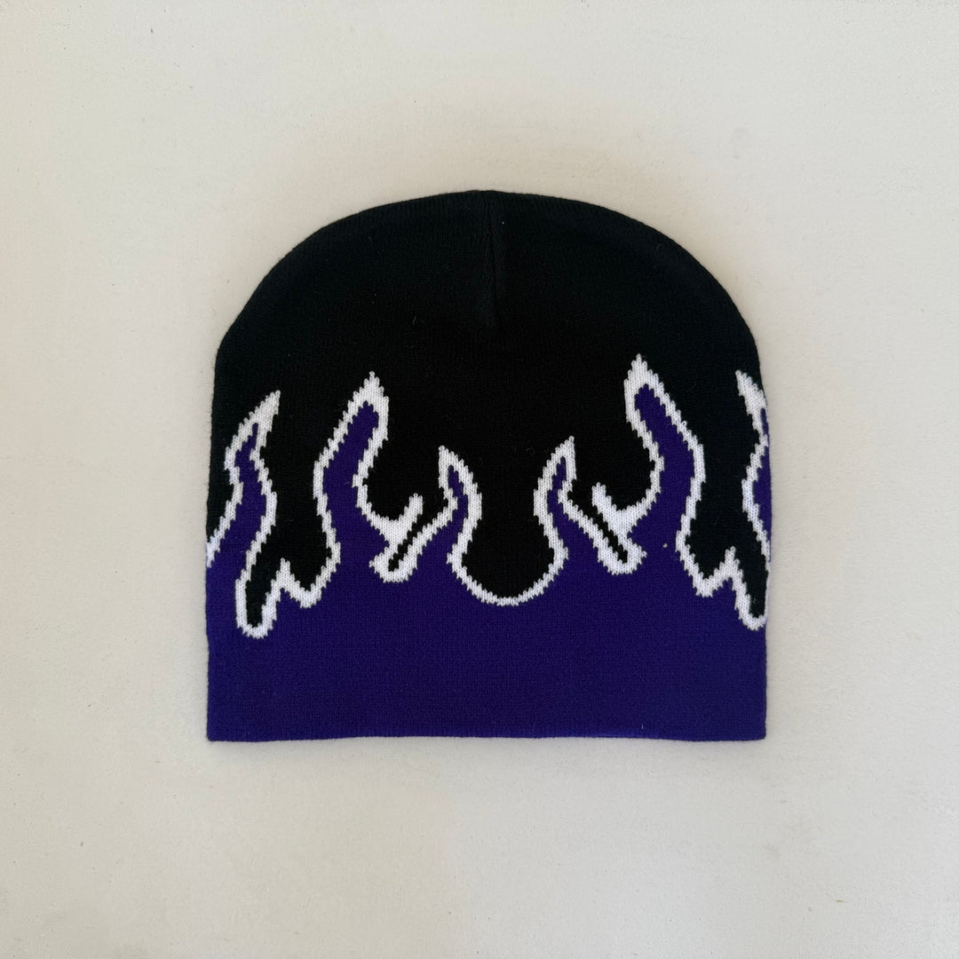 grunge gothic punk flame black and purple beanie