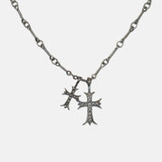 Silver Double Cross Pendant Necklace