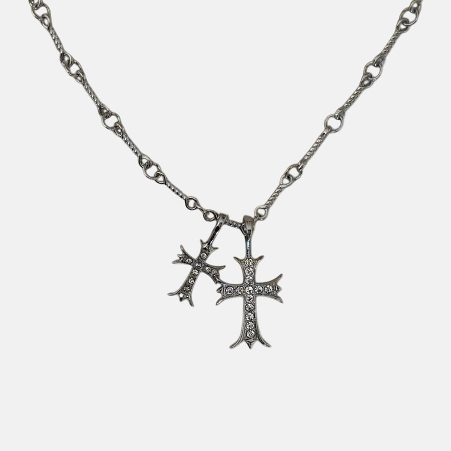 Silver Double Cross Pendant Necklace