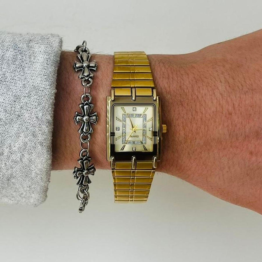 Copied - Y2K 2000s Gold Rectangle Quartz Watch Unisex Luxury Style 8.5” New