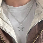 Y2K Vintage Silver Double Star Necklace 19 inches