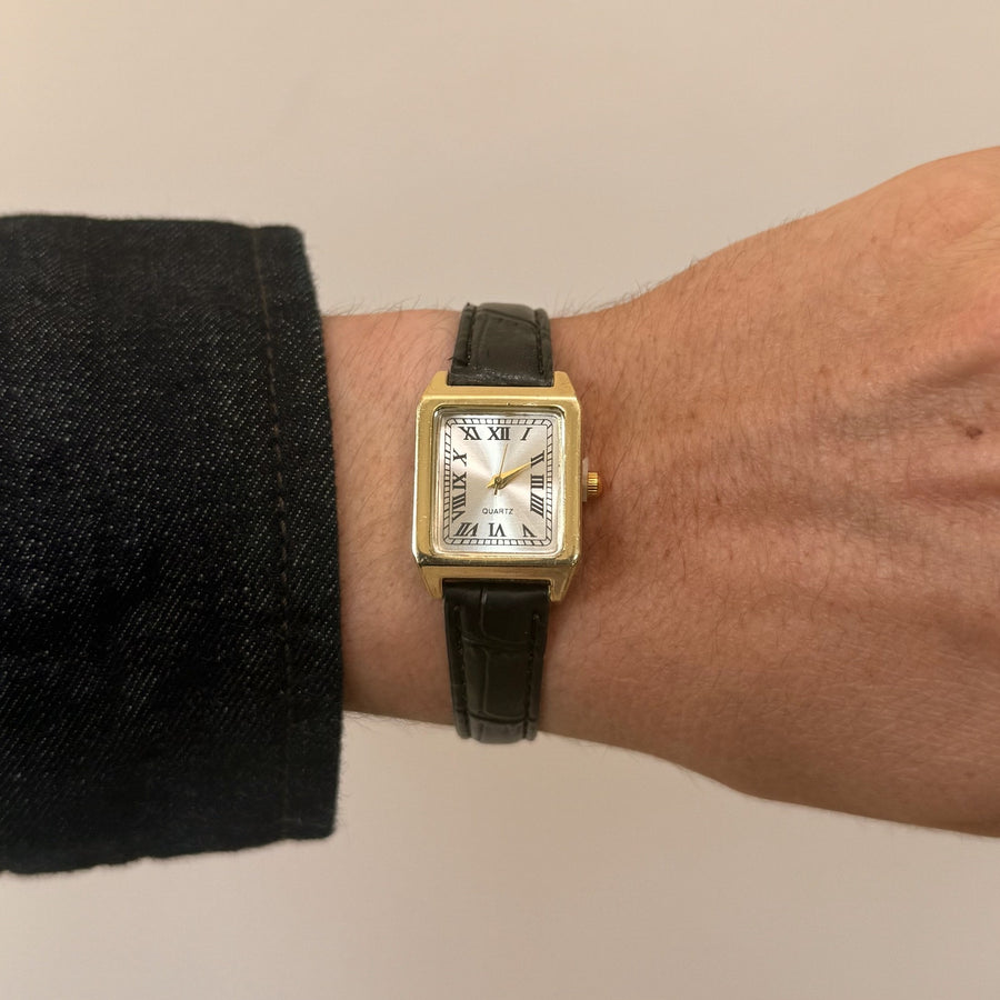 Copied - Y2K Gold black Leather Quartz Watch with Roman Numerals Unisex 8.5" New