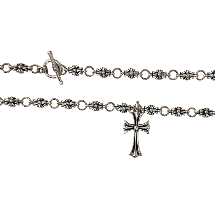 Silver Beaded Cross Pendant Necklace