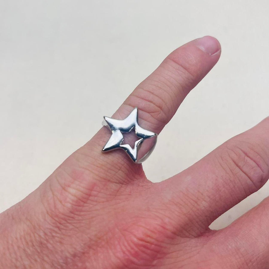 Silver Raised Star Ring