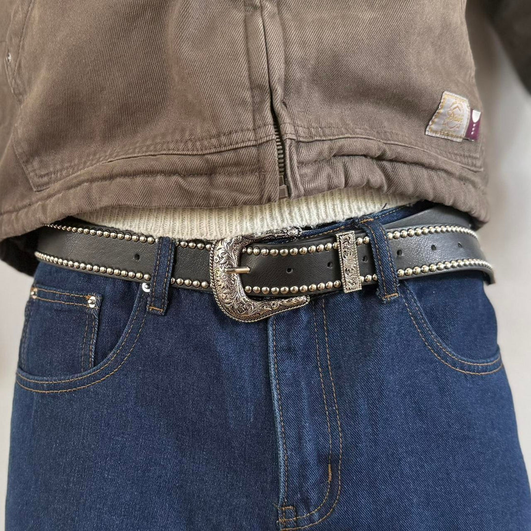 Black Studded Western Buckle Belt - Rynor