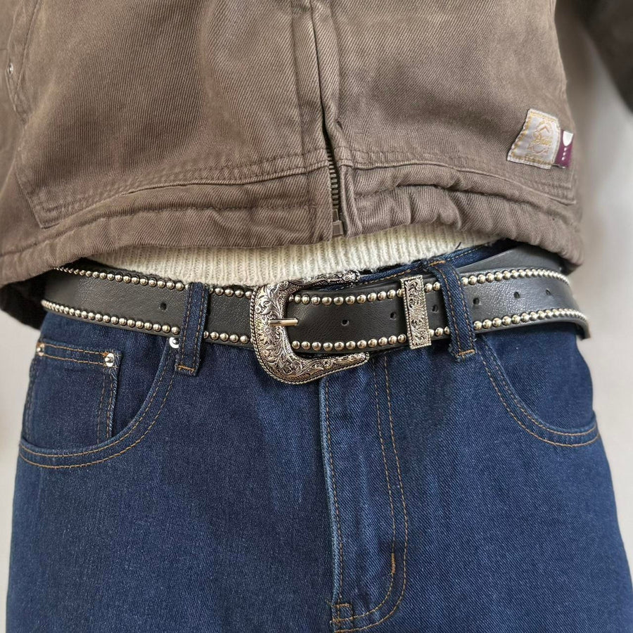 Black Studded Western Buckle Belt