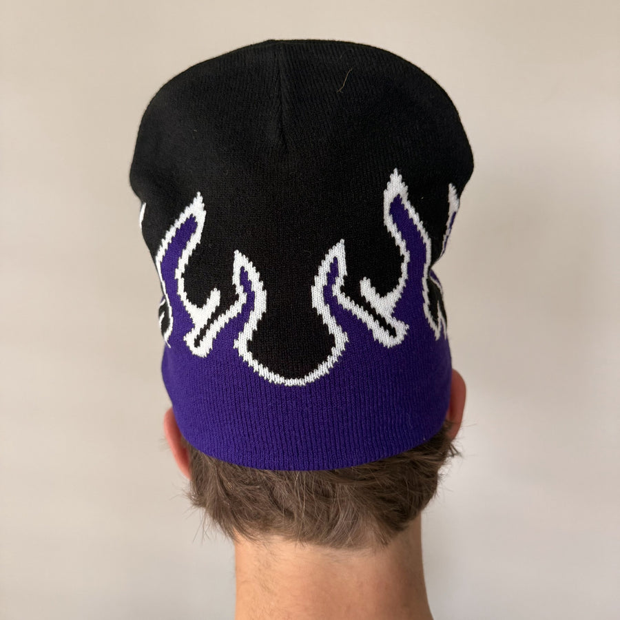grunge gothic punk flame black and purple beanie